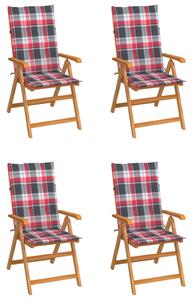 VidaXL Vrtne stolice s crvenim kariranim jastucima 4 kom od tikovine
