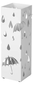 Metalni stalak za kišobrane s kukama i pladnjem za sakupljanje tekućine, 49 x 15,5 x 15,5 cm, bijeli | SONGMICS