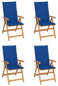 VidaXL Vrtne stolice s kraljevsko plavim jastucima 4 kom od tikovine