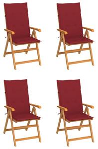 VidaXL Vrtne stolice s jastucima boje vina 4 kom od masivne tikovine