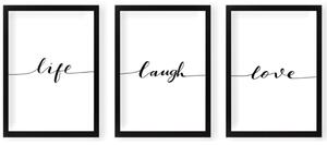 Plakati u setu 3 kom s okvirom 24x29 cm Life Laugh Love – Vavien Artwork