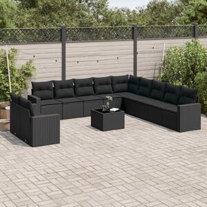 VidaXL 12-dijelni set vrtnih sofa od poliratana s jastucima crni