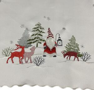 Božićna bijela štola s vezom vilenjaka i sobova Širina: 40 cm | Duljina: 220 cm