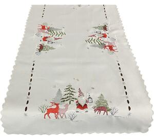 Božićna bijela štola s vezom vilenjaka i sobova Širina: 40 cm | Duljina: 220 cm