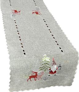 Sivi božićni štof s vezom vilenjaka i sobova Širina: 40 cm | Duljina: 85 cm