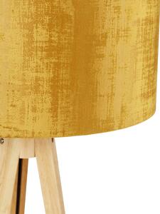 Drvena podna svjetiljka sa zlatnom nijansom tkanine 50 cm - stativ Classic