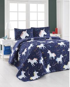 Set prošivenog prekrivača i 2 jastučnice Eponj Home Magic Unicorn Dark Blue, 200 x 220 cm