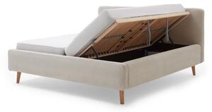 Bež krevet od samta s podnicom i prostorom za odlaganje Meise Möbel Mattis Cord, 160 x 200 cm