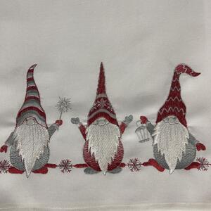 Bijeli božićni stolnjak s crvenim vilenjačkim vezom Širina: 40 cm | Duljina: 160 cm