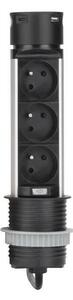 Solight PP125USBC-B - Izvlačni stup s utičnicama za stol 3x230V + 2xUSB crna