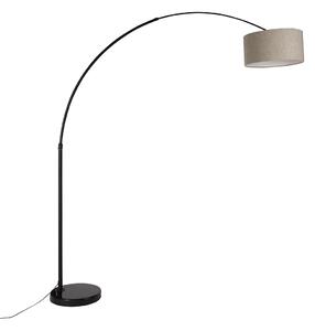 Moderna podna lampa u obliku luka crna s taupe bouclé abažurom 50 cm - XXL