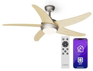 Klarstein Bolero 2 u 1 Smart, stropni ventilator, Ø 132 cm, svjetlo 55 W, daljinski upravljač, upravljanje putem aplikacije, 2 smjera strujanja zraka