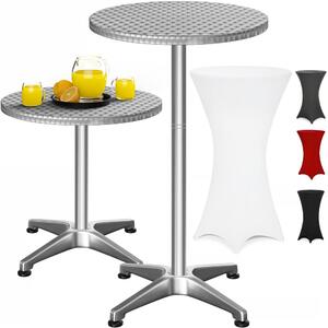 2u1 stojeći i bistro stol Ø60 cm - srebrni, visina 70/115 cm + elastični stolnjak Crno