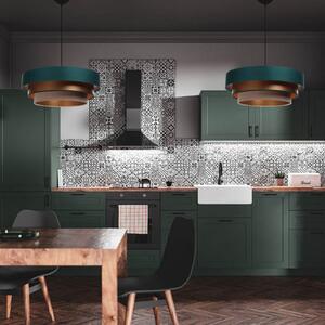 Maco Design Viseća lampa Triniti, zelena/bež/bakar, Ø 60 cm, tekstil, prigušiva, Zelena, Dnevni boravak/blagovaonica, Tkanina / tekstil