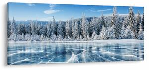 Slika zaleđenog jezera i sniježnih stabala (120x50 cm)