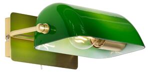 Klasična notarska zidna lampa od mesinga sa zelenim staklom - Bankar