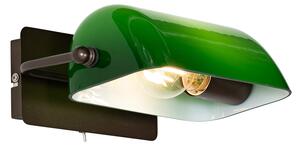 Klasična notarska zidna lampa tamna bronca sa zelenim staklom - Bankar