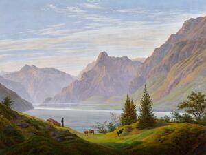 Reprodukcija umjetnosti A Mountain Lake in the Morning (Vintage Green Landscape) - Caspar David Friedrich, (40 x 30 cm)