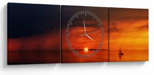 Slika zalaska sunca s jedrilicom (sa satom) (90x30 cm)