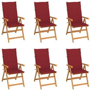 VidaXL Vrtne stolice s jastucima boje vina 6 kom od masivne tikovine