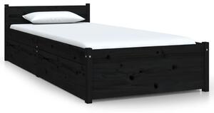 VidaXL Okvir za krevet s ladicama crni 75 x 190 cm 2FT6 jednokrevetni