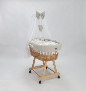 Pleteni krevet sa opremom za bebu - Cvjetovi od pamuka