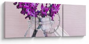 Slika ljubičastog cvijeća (sa satom) (90x30 cm)