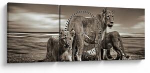 Slika crno-bijelih lavova (sa satom) (90x30 cm)