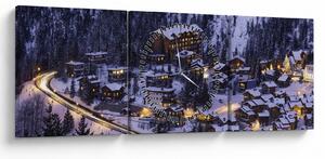 Slika - planinski zimski grad (sa satom) (90x30 cm)