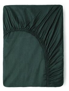 Tamnozelena pamučna elastična posteljina Good Morning, 160 x 200 cm