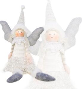 Božićna figura – sjedeći anđeo od pliša, 38 cm, bijela