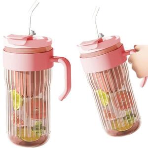 Šalica – sa slamkom, 550 ml, roza