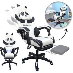 Gaming stolica – Panda, s masažerom i naslonom za noge, 82×32×59 cm