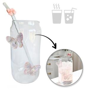 Staklena šalica – sa slamkom, 500 ml, roza