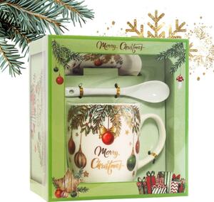 Božićna šalica – s tanjurićem i žličicom, u poklon kutiji, 400 ml, zelena, KB16WZ3