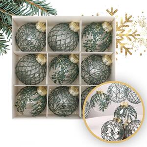Kuglice za bor – set od 9 kom, 8 cm, zelene