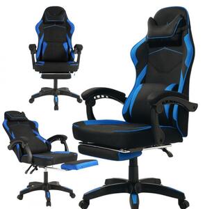 Gaming stolica – Vector, s masažerom i naslonom za noge, 80×25×59 cm, plava