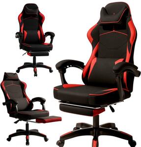 Gaming stolica – Vector, s masažerom i naslonom za noge, 80×25×59 cm, crvena