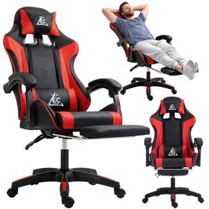 Gaming stolica – s masažerom i naslonom za noge, eko koža, 82×32×59 cm, crvena