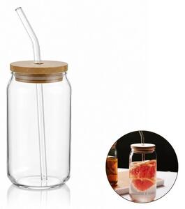 Staklena šalica – s poklopcem i slamkom, 350 ml