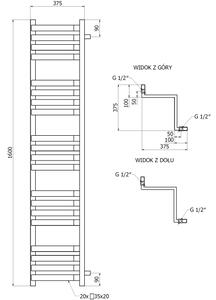 Mexen Loop kutni radijator 1600 x 375 mm, 837 W, crni - W129-1600-350-00-70
