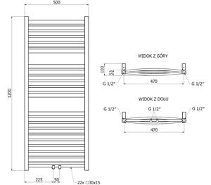 Mexen Zing kupeljski radijator 1200 x 500 mm, 513 W, crni - W128-1200-500-00-70