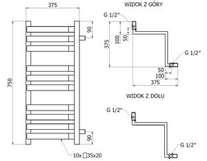 Mexen Loop kutni radijator 750 x 375 mm, 413 W, crna - W129-0750-350-00-70
