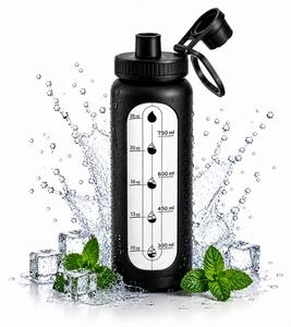 Boca za vodu – s ručkom, s mjerilom, 1000 ml, crna