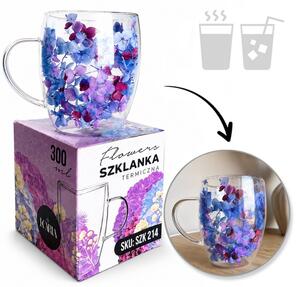 Termo čaša s cvijećem, 300 ml, plava