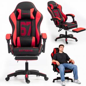 Gaming stolica – s naslonom za noge, eko koža, 110 cm, crvena