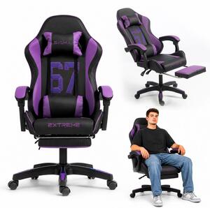 Gaming stolica – s naslonom za noge, eko koža, 110 cm, ljubičasta