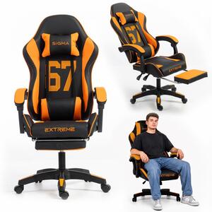 Gaming stolica – s naslonom za noge, eko koža, 110 cm, narančasta