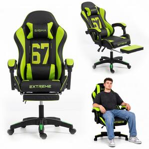 Gaming stolica – s naslonom za noge, eko koža, 110 cm, zelena