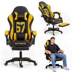 Gaming stolica – s naslonom za noge, eko koža, 110 cm, žuta